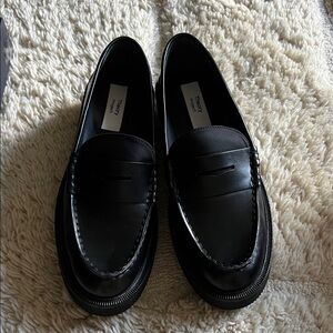 NIB Theory Projext Black Leather Penny Loafers